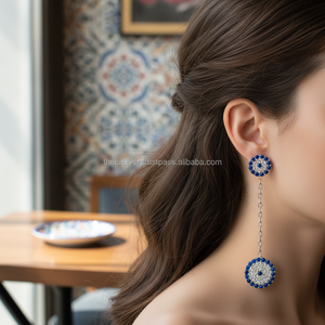 ไพลินและเพทายหินตาออกแบบแฮนด์เมดตุรกีขายส่งเงินแท้925ต่างหูยาว - Product Image 3