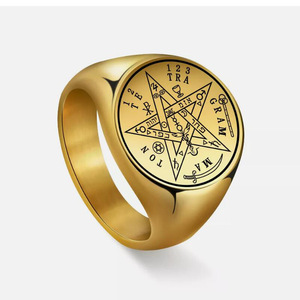 Anneau Viking du sceau des sept archanges, <span class=keywords><strong>secret</strong></span> de l'univers, anneaux pour hommes, acier inoxydable, talisman de Salomon, bijoux de la Kabbale - Product Image 1