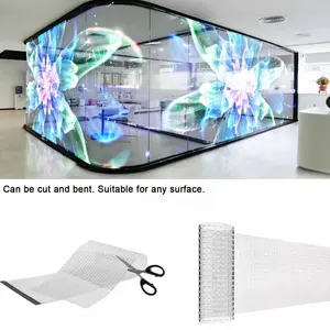 HUAYU P4 P6 P8 P10 Rear Glass Window Self Adhesive Curtain Video Wall Film Soft Curved Flexible Transparent Led Screen Display