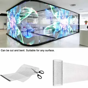 Huayu P4 P6 P8 P10 Achterste Glazen Raam Zelfklevende Gordijn Video Muur Film Zacht Gebogen Flexibele Transparante Led Scherm