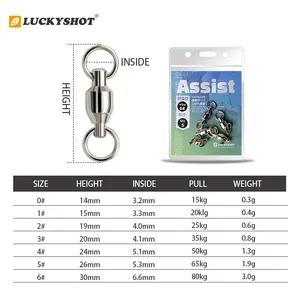 LUCKYSHOT Fishing Tackle Accessories Fishing Open Ring Ball Bearing Swivel Snap Pins With Coastlock Snap