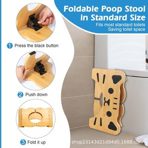 Tabouret de toilette en bois, pliable, design visage de chat en bambou, pour enfants et adultes, utilisation dans la salle de bain - Product Image 3