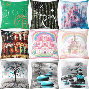 Housse de coussin moderne et artistique, château arc-en-ciel et arbre fané, taie d'oreiller en lin, adaptée à la décoration de la maison - Product Image 1