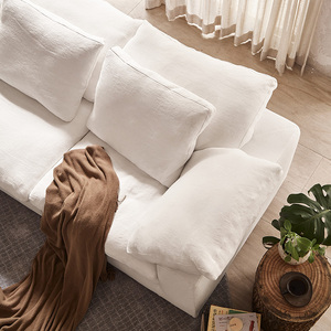 Canapé Nuage Crème Wabi-Sabi Minimaliste en Tissu Lin Rembourré de Mousse, Ensemble de Canapés Blancs Durables pour Salon d'Appartement Moderne - Product Image 5