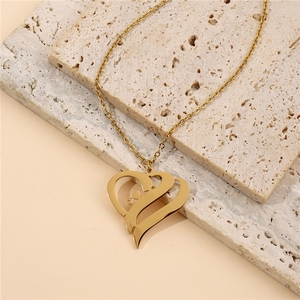 Collana in Acciaio Inossidabile alla Moda con Due Cuori Lucidi, Personalizzabile con Incisione Laser <span class=keywords><strong>di</strong></span> <span class=keywords><strong>Lettere</strong></span> in Inglese - Product Image 5