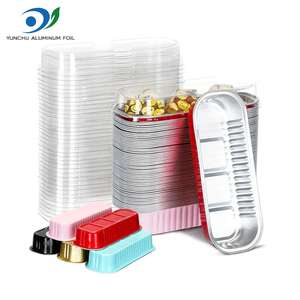 200ml 300ml Rectangular Colorful Mini Loaf Baking Pans Recyclable Disposable Aluminium <strong>Foil</strong> Cake <strong>Container</strong> With Plastic Cover - Product Image 1