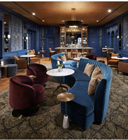 Banquettes de restaurant modernes et colorées en demi-cercle, sièges en forme de S, canapé d'angle, ensemble de table à manger en bois pour hôtel, intérieur