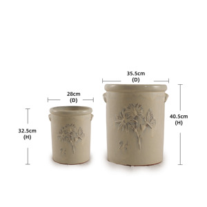 Maceta de Cerámica Esmaltada Blanca Mate con Textura en Relieve de Margaritas y Mariposas, para Interiores/Exteriores, con Orificio de Drenaje, Ecológica - Product Image 2