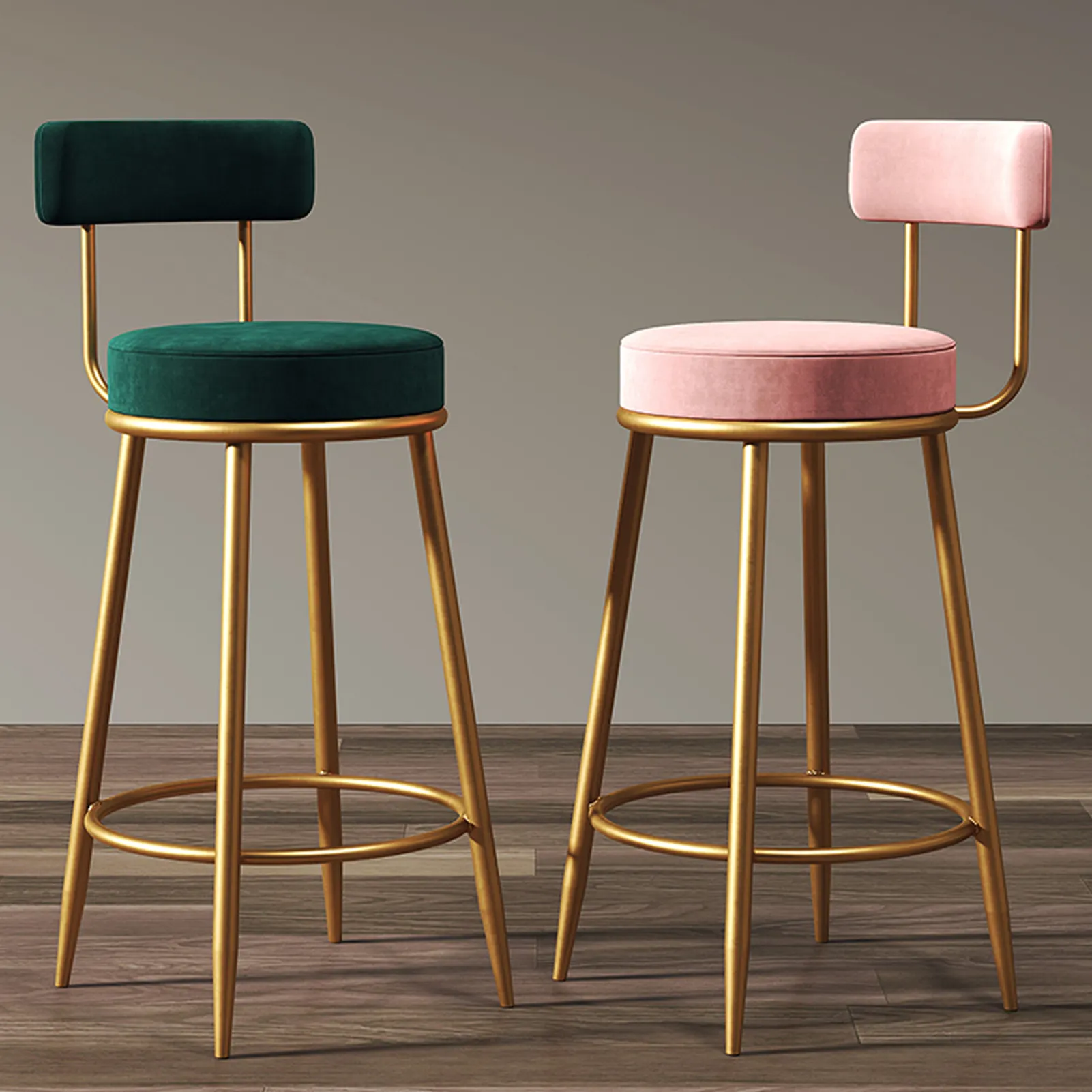 Bar Stool New Home Tall Nordic Luxury Gold Velvet Kitchen Counter High Modern Cheap Furniture Chair Stool Bar With Back