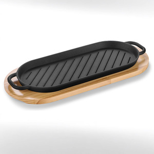 长方形铸铁燃气商用隔热牛排烤盘，中日设计风格 - Product Image 1