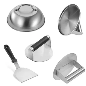 Manjia accessori per piastra Set professionale Burger Press fracassato Kit hamburger con acciaio inox pressa fusione cupola