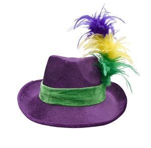 Sombrero Fedora de Terciopelo <span class=keywords><strong>Deluxe</strong></span> Morado para Adultos y Adolescentes, con Ala Flexible, Accesorio para Disfraces de Mardi Gras - Product Image 4