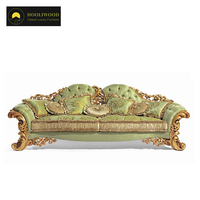 Canapé 3 places en bois massif sculpté de style français de luxe avec tissu brodé de fleurs vertes