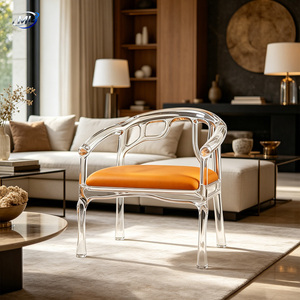 ML Modern European Luxury <b>Dining</b> <b>Chair</b> Transparent Resin Orange Cushion Metal Legs - Product Image 3