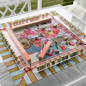 En Stock: Juego de Mahjong Moderno y Portátil Oh My Four Layer, Color Verde Militar, 160 Piezas, Acrílico de Lujo, Estilo Mary Benson - Product Image 3