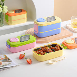 Boîte à lunch bento avec compartiment à sauce, rectangulaire, portable, couleur unie, utilisable au micro-ondes, pour adultes, étudiants, employés de bureau - Product Image 2