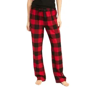 Pantaloni del pigiama rosso nero su misura pantaloni da notte in flanella donna pantaloni invernali a zampa