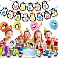 Pingouin thème fête décoration pingouin tirer drapeau gâteau assiette ballon ensemble enfants fête d'anniversaire fournitures