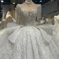 Robe de mariée NDB11092 en dentelle, style robe de bal scintillante, avec appliques en dentelle, manches courtes, pour femmes