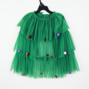 Falda de Tul Verde para Niñas, Estilo Tutú con Volantes, Pompones y Corazones, para Árbol de Navidad - Product Image 1