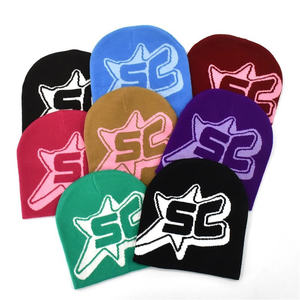 Bonnet design à la mode en gros style Y2K grande lettre logo imprimé partout bonnet en tricot jacquard casquettes tuque sans manchette chapeau unisexe - Product Image 2