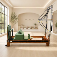 Máquina de Pilates Reformer de Madera de Nogal Natural, Combo de Media Torre, con Rieles de Longitud Completa y Resortes