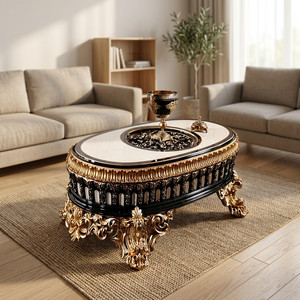 Mesa de Centro Portátil de Madera Maciza con Acabado Dorado Antiguo, Hecha a Mano, Ligera, para Sala de Estar, Decoración Tradicional para el Hogar - Product Image 5