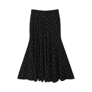 Falda Midi de Gasa con Estampado de Puntos y Cola de Pez, Cintura Elástica, Talla Grande, para Mujer, Modelo N8952, Color Negro - Product Image 1