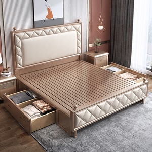 Meubles de chambre à coucher <span class=keywords><strong>en</strong></span> <span class=keywords><strong>bois</strong></span> de chêne massif, nouveau design, style américain, cadre de reine antique, design <span class=keywords><strong>moderne</strong></span>, avec rangement, <span class=keywords><strong>2020</strong></span> - Product Image 3
