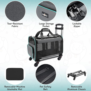 Custom Logo Luxury 4-Wheel Eco-Friendly Dog Carrier Strollers <b>Foldable</b> Polyester Pet <b>Trolley</b> Detachable Wheels Zipper Closure - Product Image 4