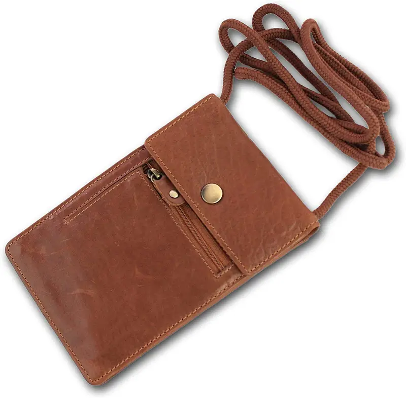 Регулируемый винтажный кожаный защитный кошелек с защитой RFID для путешествий, кошелек для денег, паспорта, шеи