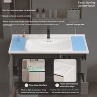 Meuble-lavabo mural en aluminium spatial de 40 cm de large, style crème, avec miroir dissimulé, vasque en céramique monobloc à bords étroits