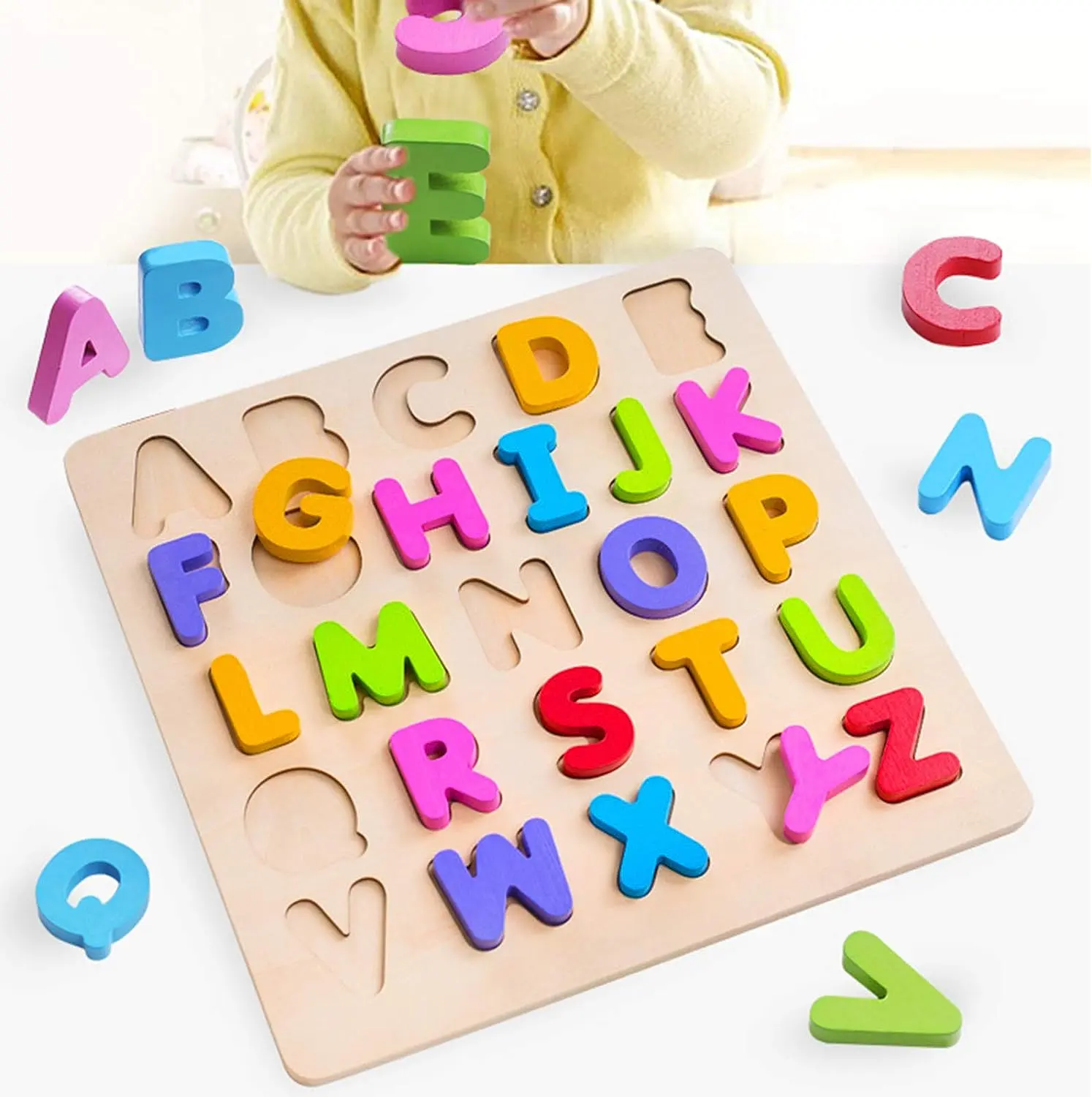 Wooden Alphabet Puzzle Toys ABC Letter Number Puzzle para Toddler Preschool Learning Toys for Kids Educational Name Puzzle Gift