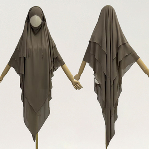 高级3层长雪纺Khimar批发伊斯兰服装普通祈祷围巾制造斋月开斋节土耳其Khimar - Product Image 4