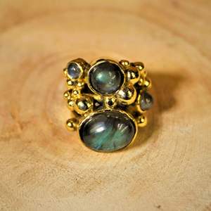 Vintage Cluster Gemstone <b>Rings</b> for Women, Handmade Brass Statement <b>Rings</b> with Natural Stones, Wholesale Fashion Jewelry - Product Image 4