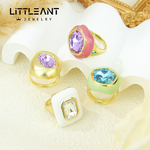 Cincin Zirkonia Kristal Warna-warni untuk Wanita, Grosir Cincin Emas 14k Eropa, Perhiasan Keberuntungan untuk Pesta dan Pertunangan - Product Image 2