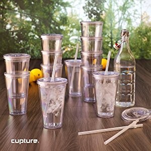 Bicchiere di plastica riutilizzabile a doppia parete da 16 once bevanda ghiacciata tazza di succo di tè al caffè con cannuccia - Product Image 4