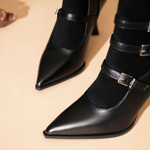 Y950-5 <b>Ankle</b> Boots Pointed Toe Thin Heel 5CM-8CM Buckle Fashion Women's <b>Bootie</b> - Product Image 2