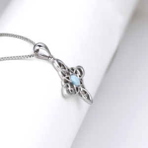 925 plata esterlina personalizado nudo de bruja Natural Larimar nudo celta brujería accesorio colgante collar - Product Image 3