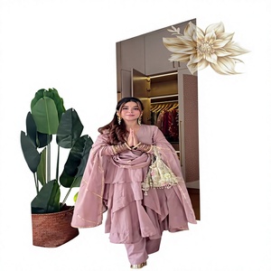 Pink Floor-Length Anarkali Suit With <b>Silver</b> Embellished Neckline Elegant Indian Pakistani Wedding <b>Dress</b> <b>Women's</b> Loose Fit - Product Image 1