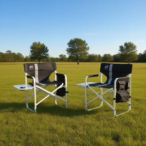 Chaise pliante de réalisateur avec cadre en aluminium, siège rembourré, table latérale et rangement, pour usage extérieur et jardin - Product Image 2