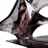 Sculpture d'art de montagne abstraite en résine faite à la main, style encre lavée, paysage contemporain, base en bois transparente, décoration zen pour la maison, cadeau