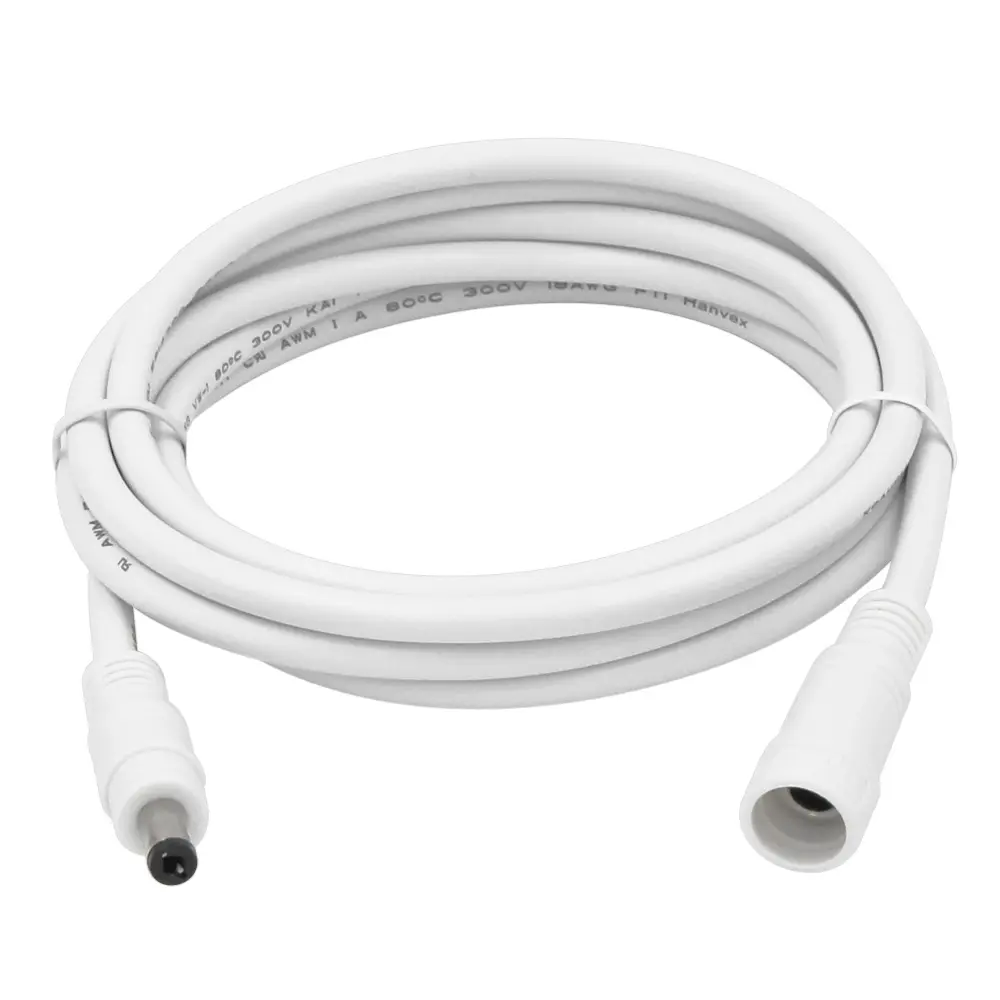 White 1m Ip67 5.5 2.1mm Wiring DC Cable 24v 5521 Male to Female Extension Plug Power Supply Dc24v Waterproof Dc Jack Connector