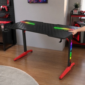 Bureau de jeu RGB avec texture nid d'abeille de 18 mm, éclairage LED USB 5V, porte-gobelet et crochet pour casque, pour les joueurs - Product Image 2