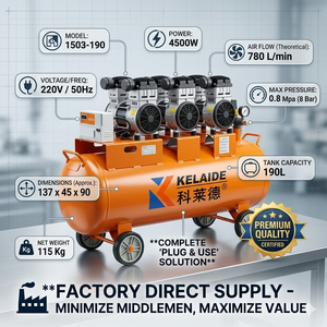 Compresseur d'air à mouvement alternatif KELAIDE 190L 4500W 220V Modèle industriel stationnaire alimenté en courant alternatif 1503-190 - Product Image 1