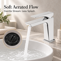 Robinet de lavabo carré chromé Idealex, design géométrique sculpté, monocommande, à poser sur le comptoir, garantie 5 ans, cartouche céramique, pour salle de bain
