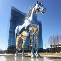 Sculpture de tête de cheval moderne en acier inoxydable de grand animal abstrait personnalisé en métal pour la décoration extérieure