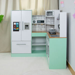 Cuisine d'angle moderne en bois pour enfants avec réfrigérateur intelligent, four, cuisinière, évier et machine à laver, ensemble de jeu d'imitation Montessori - Product Image 2