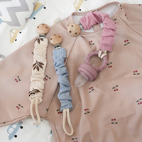 Chaîne de sucette en coton mousseline douce avec perles en bois, sans BPA, pour bébé Tongtu, attache sécurisée pour nouveau-né, protection pour bébé, vente en gros