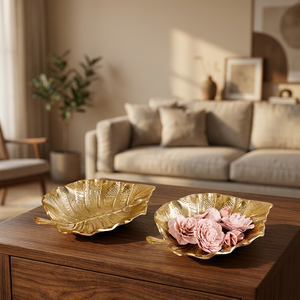 Assiette décorative en forme de feuille dorée, en métal fait main, style glamour, pour centre de table de mariage - Product Image 2